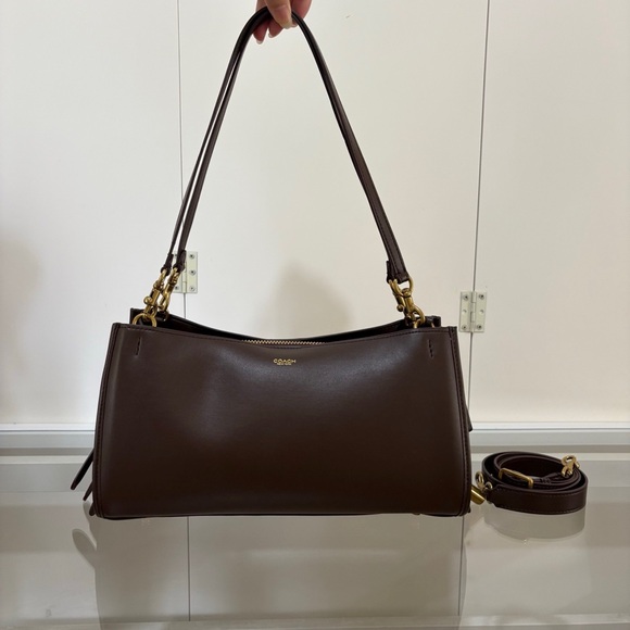 Coach Handbags - Coach Dark Brown Leather Shoulder Bag with Gold Hardware